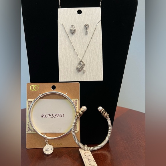 Jewelry - On Sale!! Lock and key earrings and necklace, blessed and cable bracelets